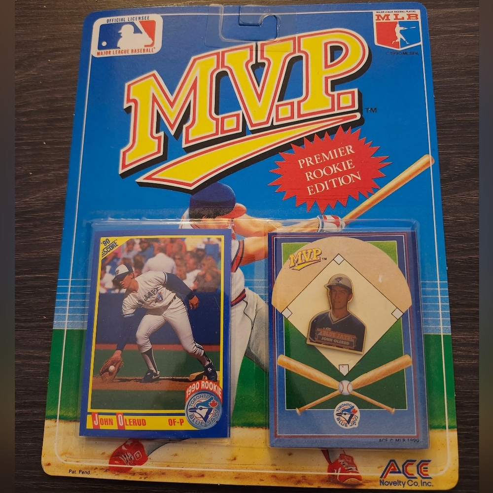Vintage John Olerud M.V.P Collector Pin & MLB Score Card Ace.New And Sealed